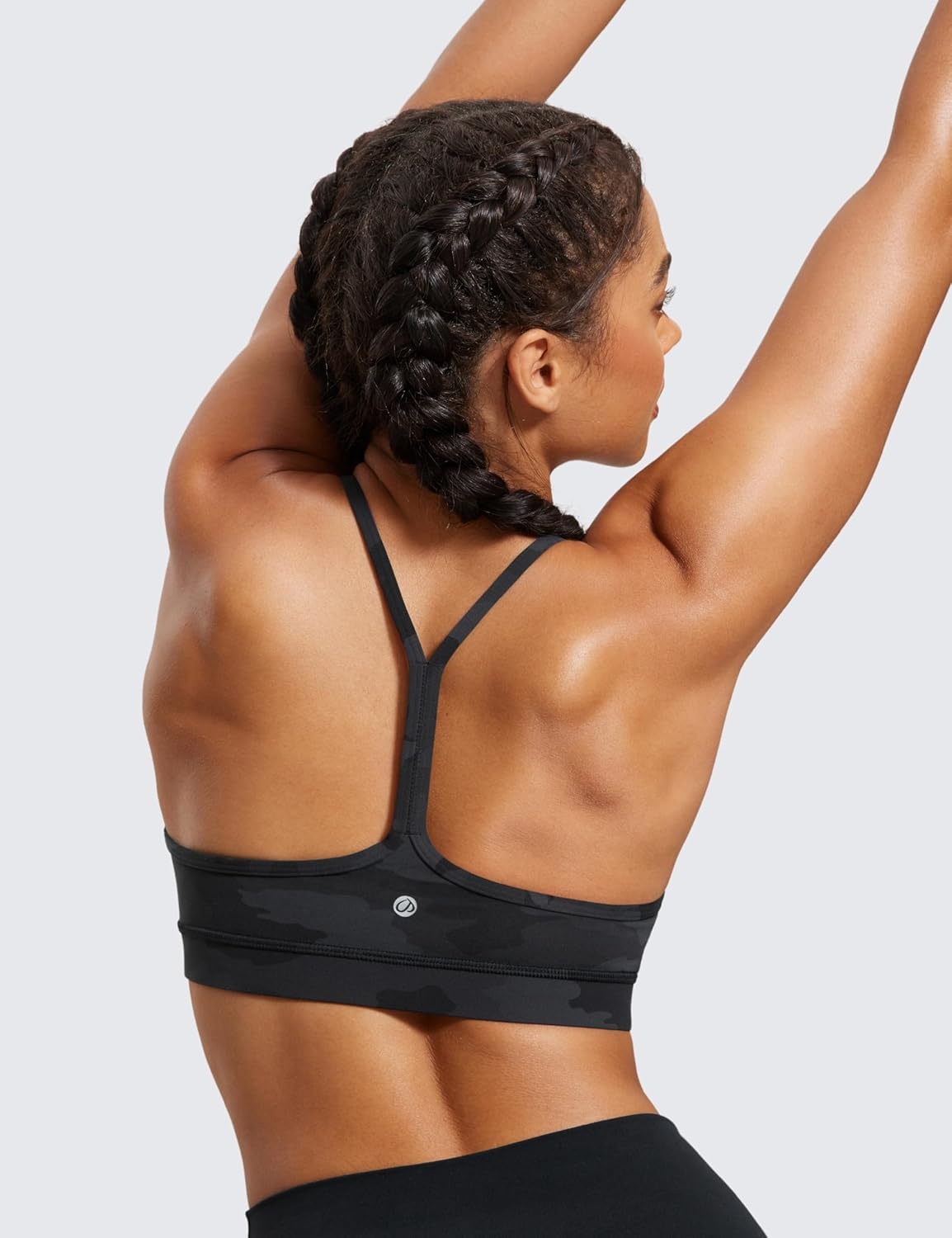 image:imageCRZ YOGA Butterluxe Y Back Sports Bras for Women Padded Racerback Low Impact Spaghetti Thin Strap Workout Yoga TopDark Grey Camouflage 2