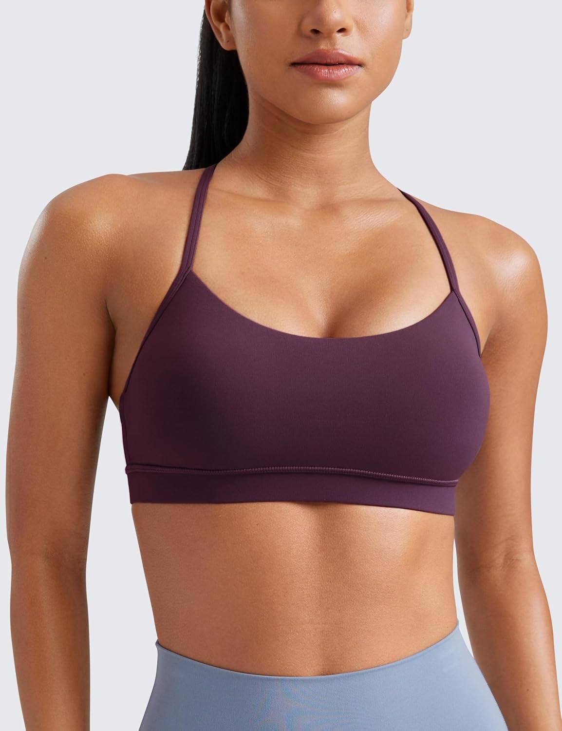 image:imageCRZ YOGA Butterluxe Y Back Sports Bras for Women Padded Racerback Low Impact Spaghetti Thin Strap Workout Yoga TopDeep Purple