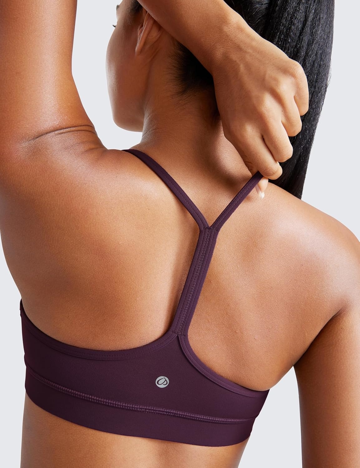 image:imageCRZ YOGA Butterluxe Y Back Sports Bras for Women Padded Racerback Low Impact Spaghetti Thin Strap Workout Yoga TopDeep Purple