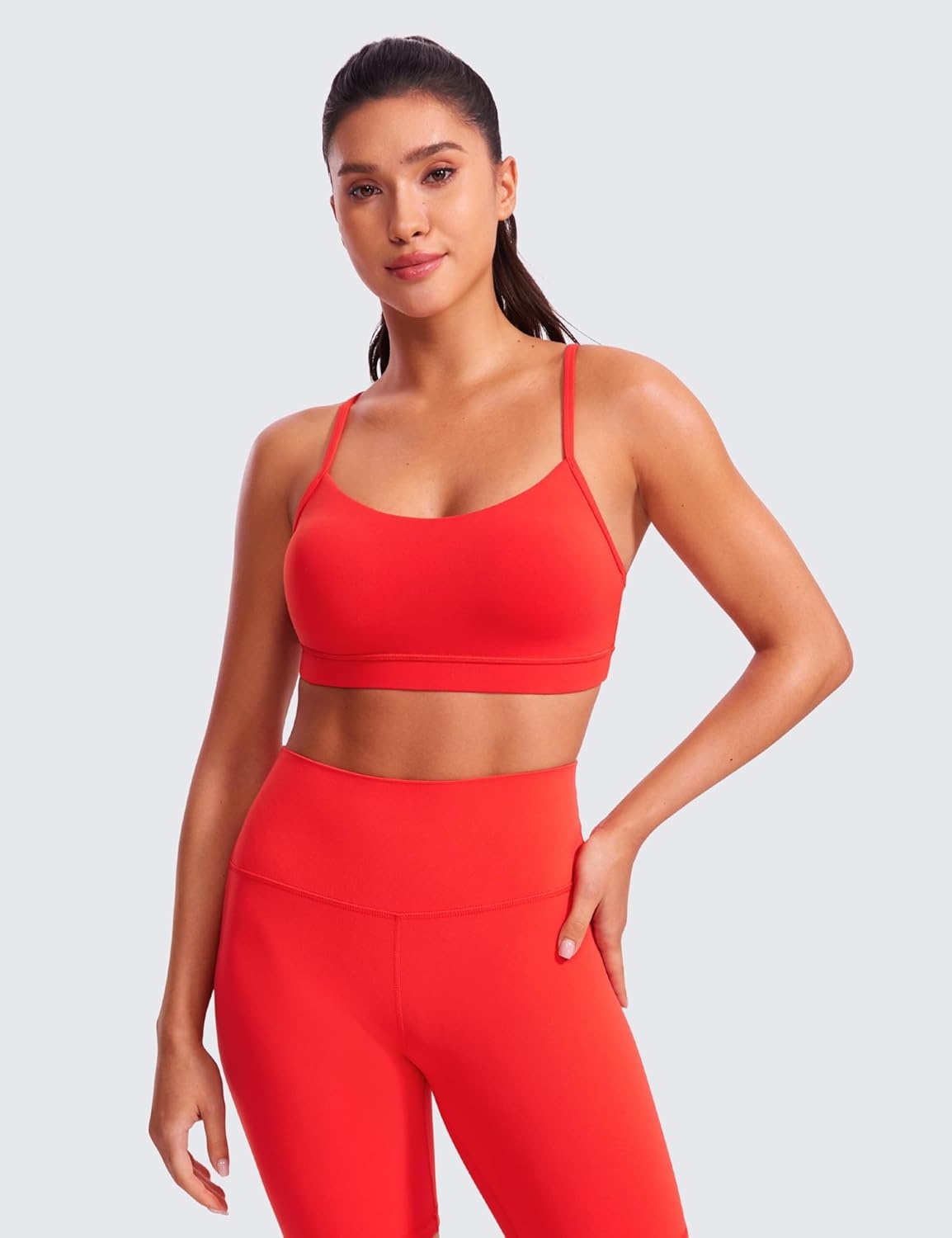 image:imageCRZ YOGA Butterluxe Y Back Sports Bras for Women Padded Racerback Low Impact Spaghetti Thin Strap Workout Yoga TopDeep Red