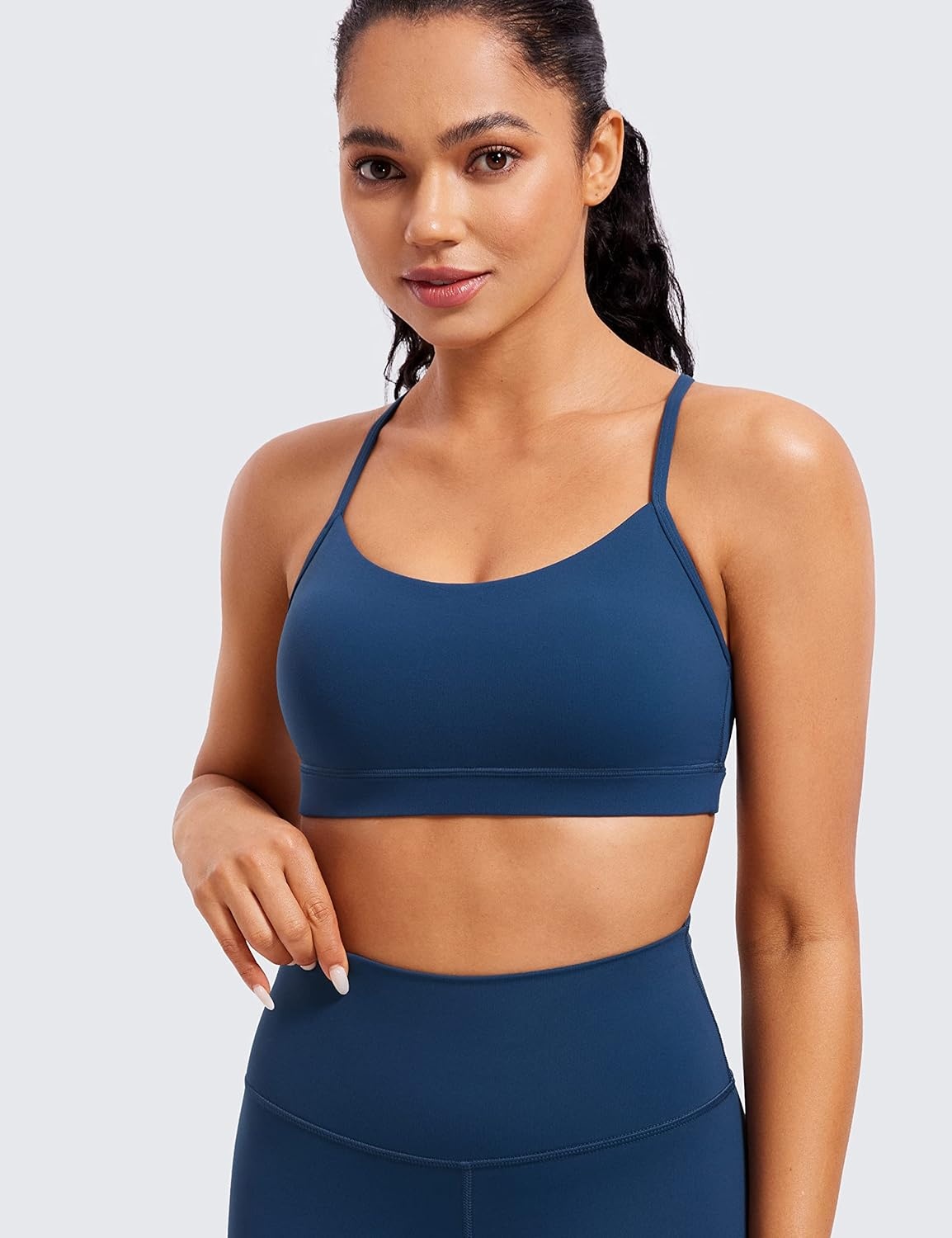 image:imageCRZ YOGA Butterluxe Y Back Sports Bras for Women Padded Racerback Low Impact Spaghetti Thin Strap Workout Yoga TopFrench Navy