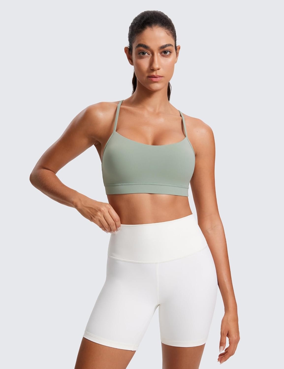 image:imageCRZ YOGA Butterluxe Y Back Sports Bras for Women Padded Racerback Low Impact Spaghetti Thin Strap Workout Yoga TopGreen Palm Court