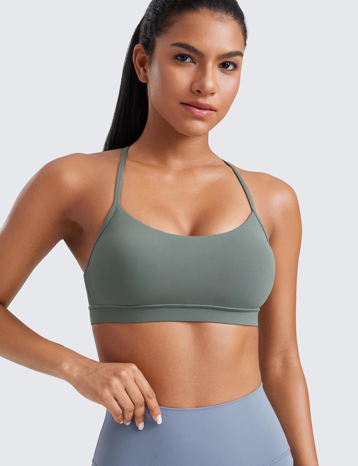 image:imageCRZ YOGA Butterluxe Y Back Sports Bras for Women Padded Racerback Low Impact Spaghetti Thin Strap Workout Yoga TopGrey Sage