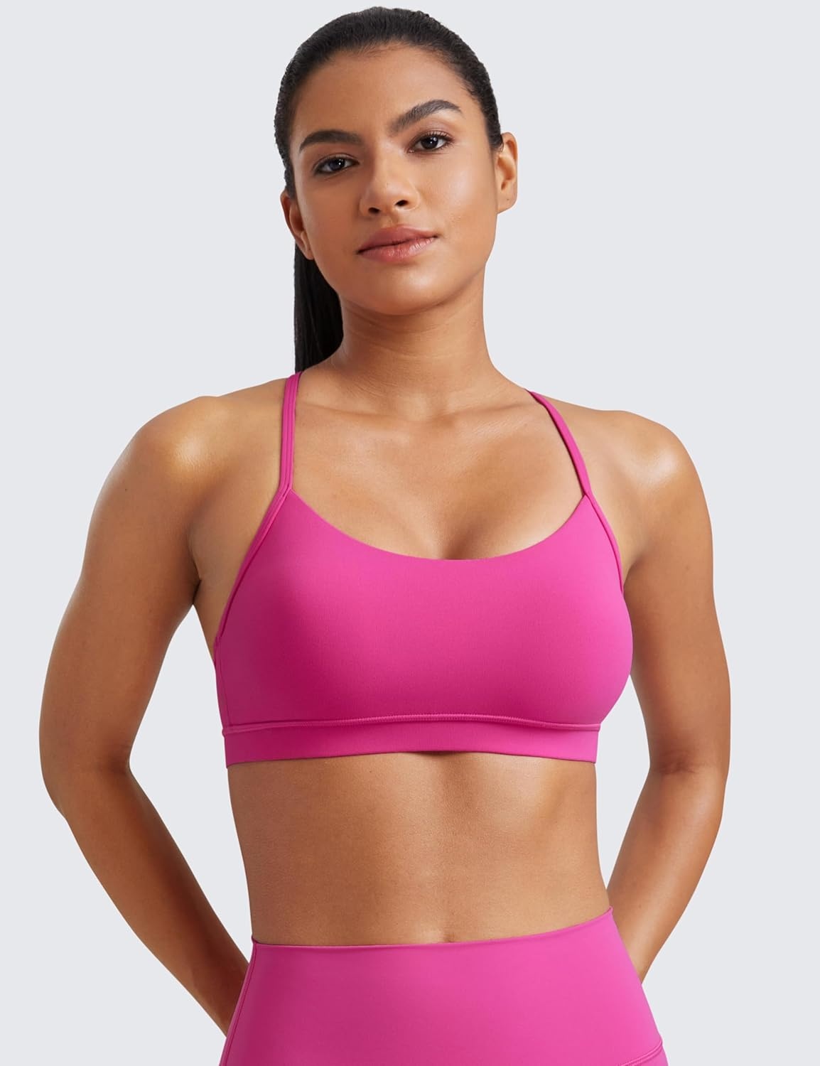 image:imageCRZ YOGA Butterluxe Y Back Sports Bras for Women Padded Racerback Low Impact Spaghetti Thin Strap Workout Yoga TopHibiscus Purple