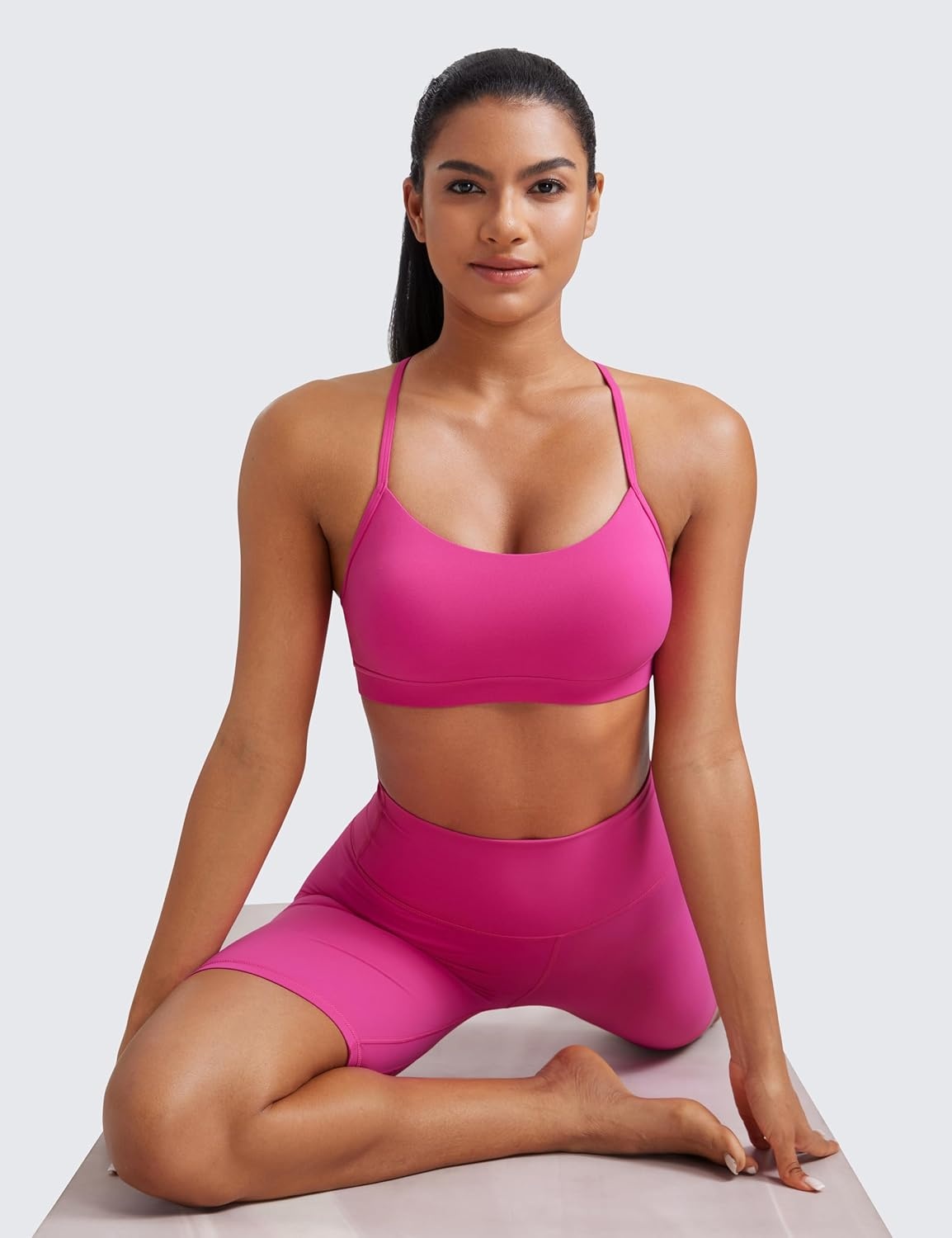 image:imageCRZ YOGA Butterluxe Y Back Sports Bras for Women Padded Racerback Low Impact Spaghetti Thin Strap Workout Yoga TopHibiscus Purple