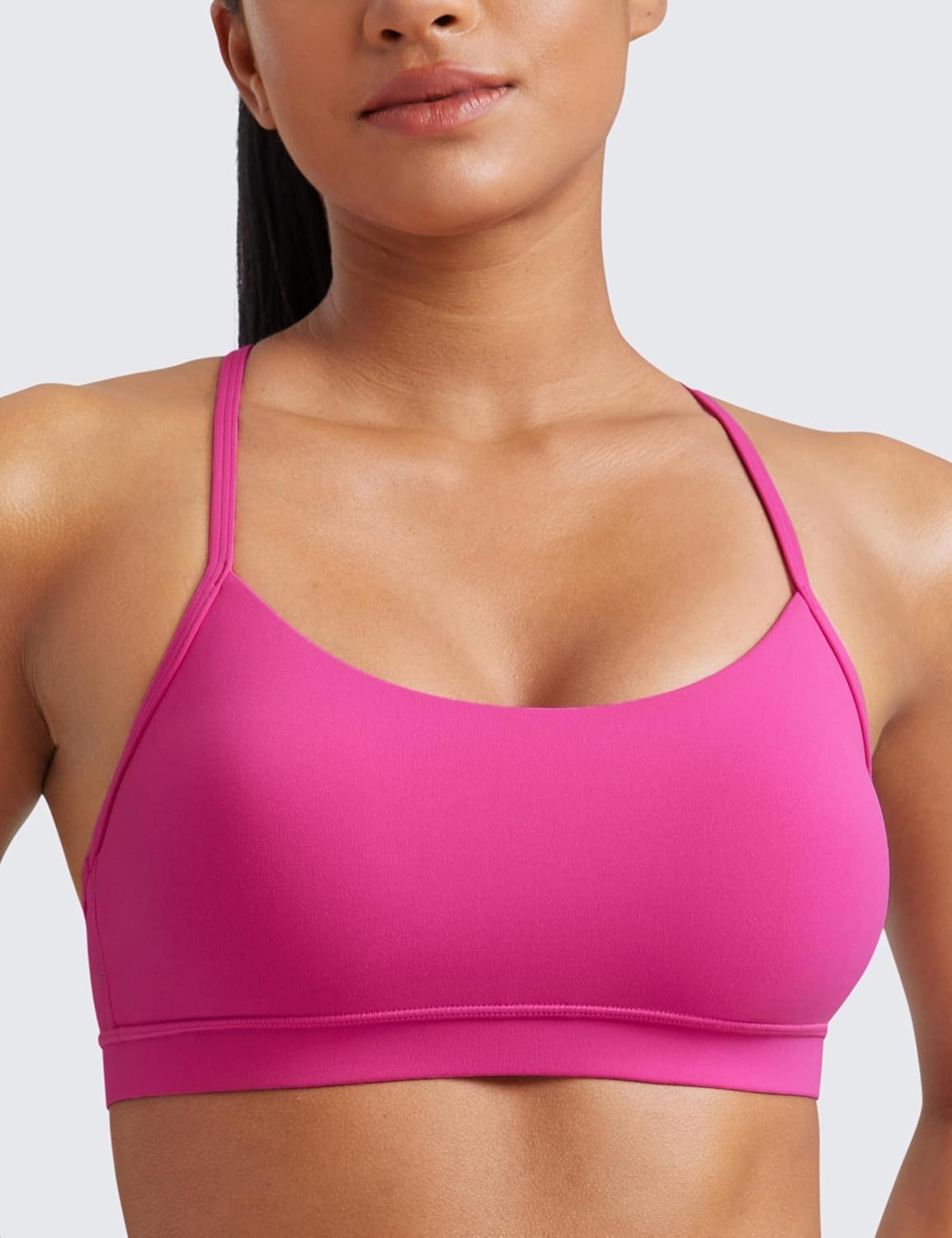 image:imageCRZ YOGA Butterluxe Y Back Sports Bras for Women Padded Racerback Low Impact Spaghetti Thin Strap Workout Yoga TopHibiscus Purple
