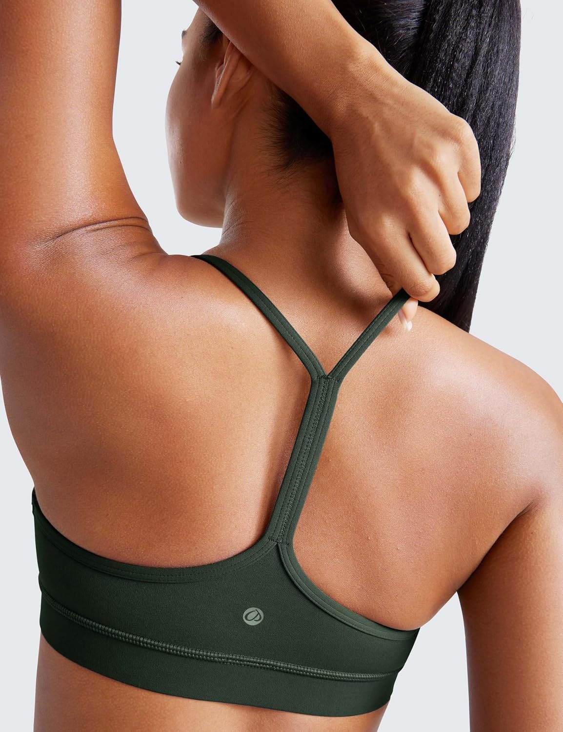 image:imageCRZ YOGA Butterluxe Y Back Sports Bras for Women Padded Racerback Low Impact Spaghetti Thin Strap Workout Yoga TopLegend Green