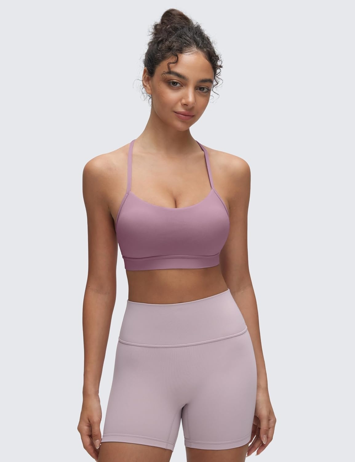 image:imageCRZ YOGA Butterluxe Y Back Sports Bras for Women Padded Racerback Low Impact Spaghetti Thin Strap Workout Yoga TopLight Lavender