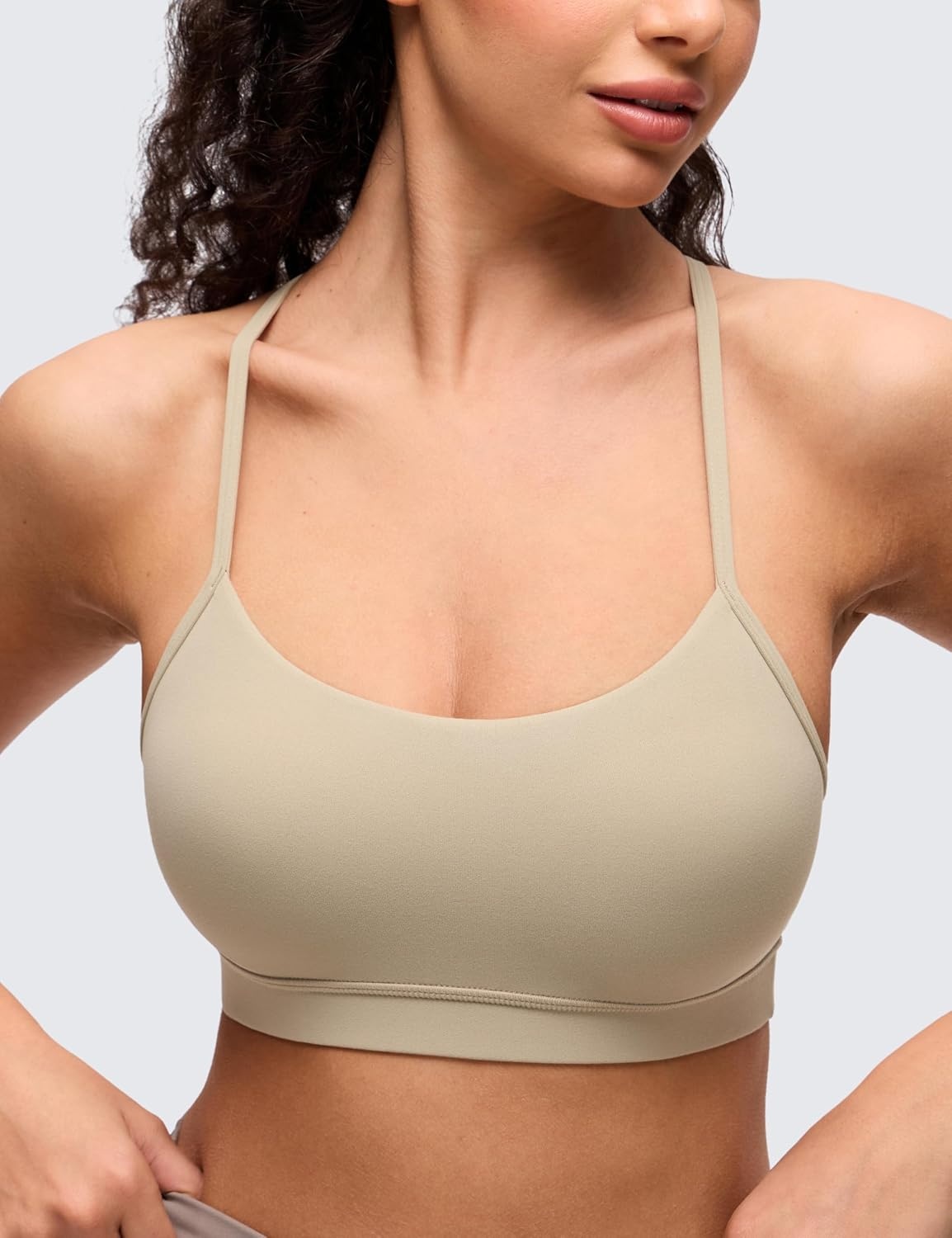 image:imageCRZ YOGA Butterluxe Y Back Sports Bras for Women Padded Racerback Low Impact Spaghetti Thin Strap Workout Yoga TopOak