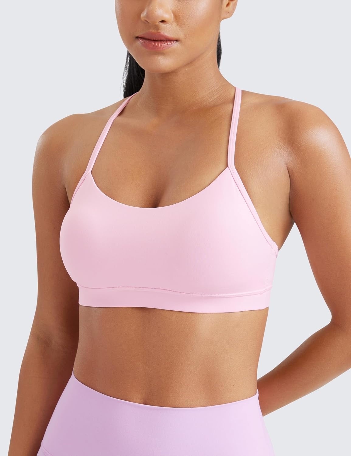 image:imageCRZ YOGA Butterluxe Y Back Sports Bras for Women Padded Racerback Low Impact Spaghetti Thin Strap Workout Yoga TopPink Peony