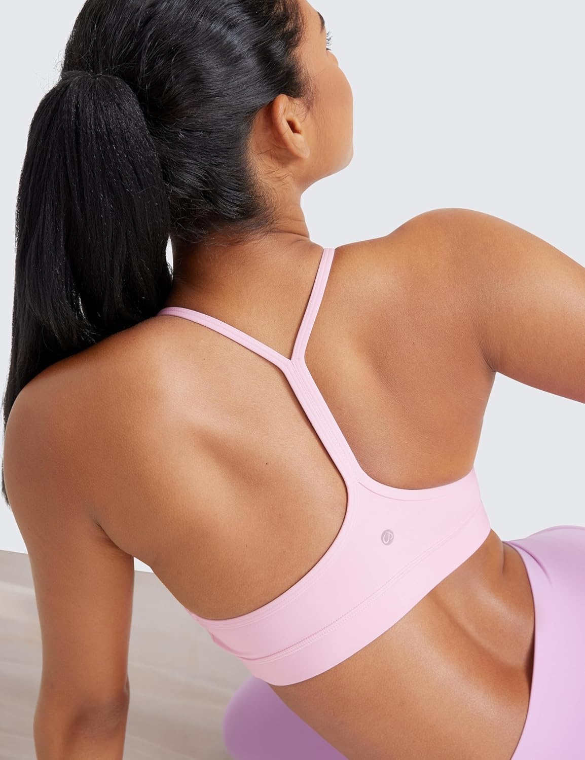 image:imageCRZ YOGA Butterluxe Y Back Sports Bras for Women Padded Racerback Low Impact Spaghetti Thin Strap Workout Yoga TopPink Peony