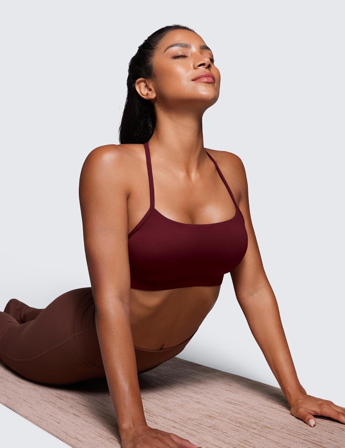 image:imageCRZ YOGA Butterluxe Y Back Sports Bras for Women Padded Racerback Low Impact Spaghetti Thin Strap Workout Yoga TopRed Merlot