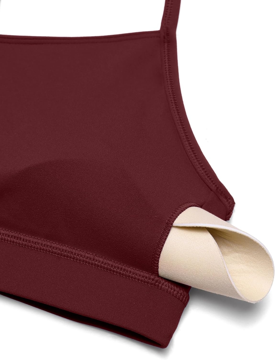 image:imageCRZ YOGA Butterluxe Y Back Sports Bras for Women Padded Racerback Low Impact Spaghetti Thin Strap Workout Yoga TopRed Merlot