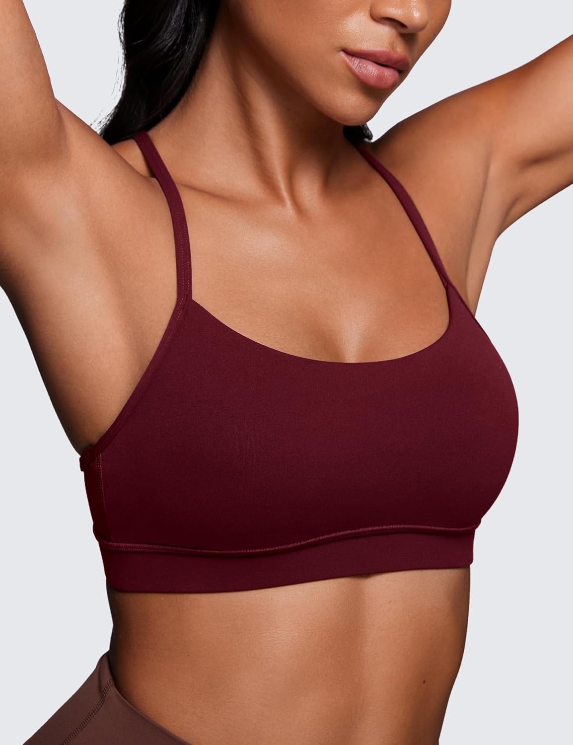 image:imageCRZ YOGA Butterluxe Y Back Sports Bras for Women Padded Racerback Low Impact Spaghetti Thin Strap Workout Yoga TopRed Merlot