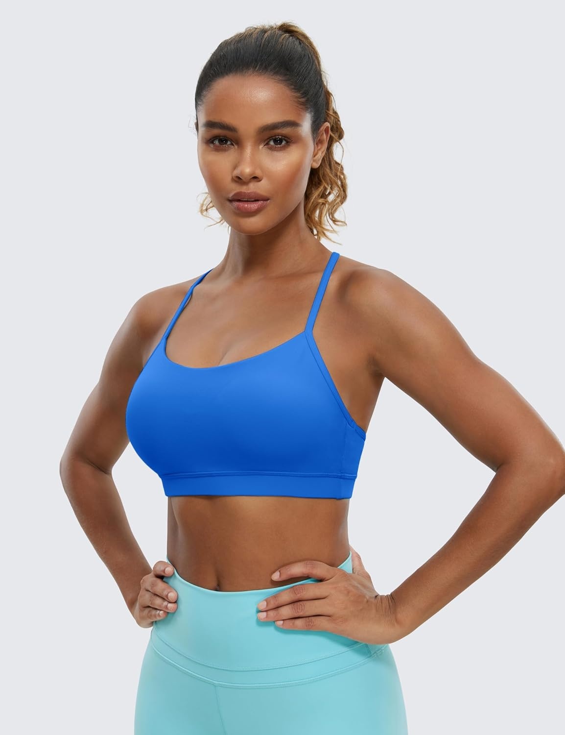 image:imageCRZ YOGA Butterluxe Y Back Sports Bras for Women Padded Racerback Low Impact Spaghetti Thin Strap Workout Yoga TopSparkle Blue