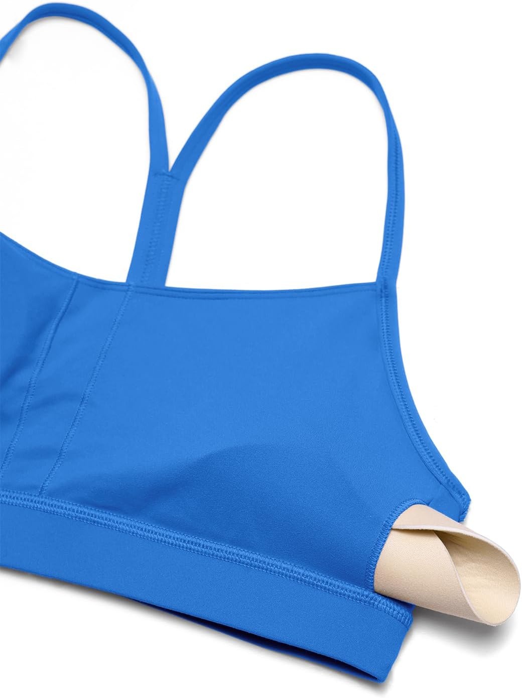 image:imageCRZ YOGA Butterluxe Y Back Sports Bras for Women Padded Racerback Low Impact Spaghetti Thin Strap Workout Yoga TopSparkle Blue