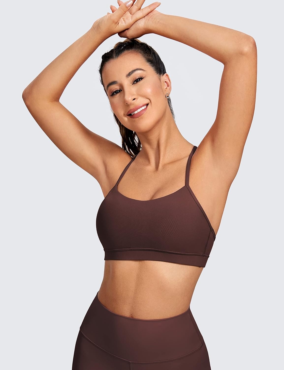 image:imageCRZ YOGA Butterluxe Y Back Sports Bras for Women Padded Racerback Low Impact Spaghetti Thin Strap Workout Yoga TopTaupe