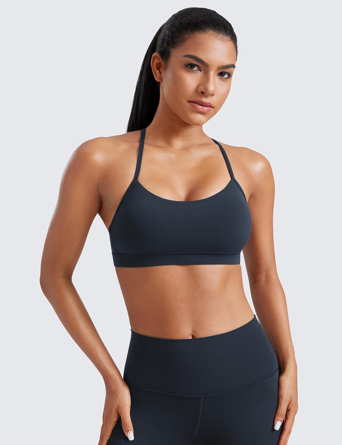 image:imageCRZ YOGA Butterluxe Y Back Sports Bras for Women Padded Racerback Low Impact Spaghetti Thin Strap Workout Yoga TopTrue Navy