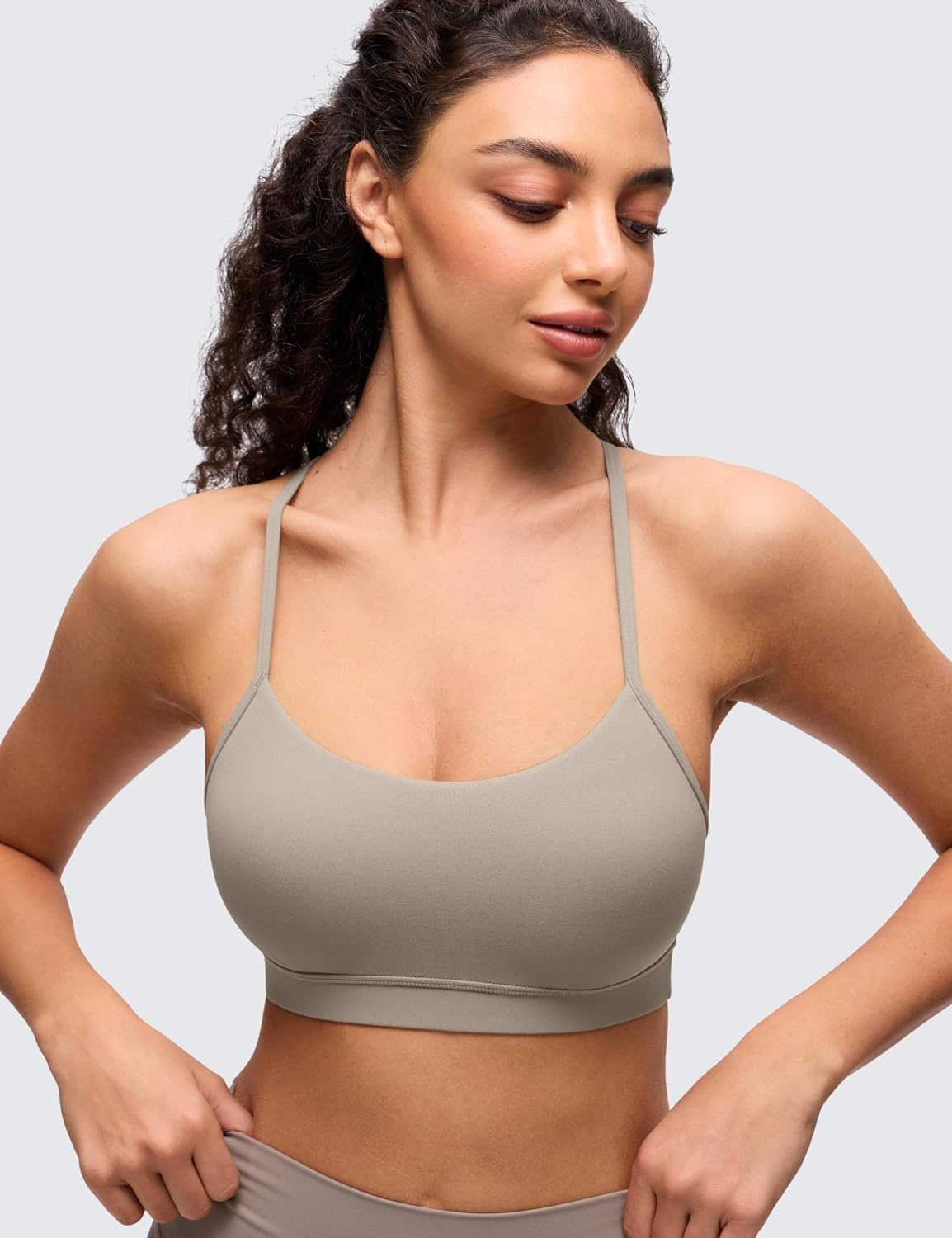 image:imageCRZ YOGA Butterluxe Y Back Sports Bras for Women Padded Racerback Low Impact Spaghetti Thin Strap Workout Yoga TopWarm Ash Grey