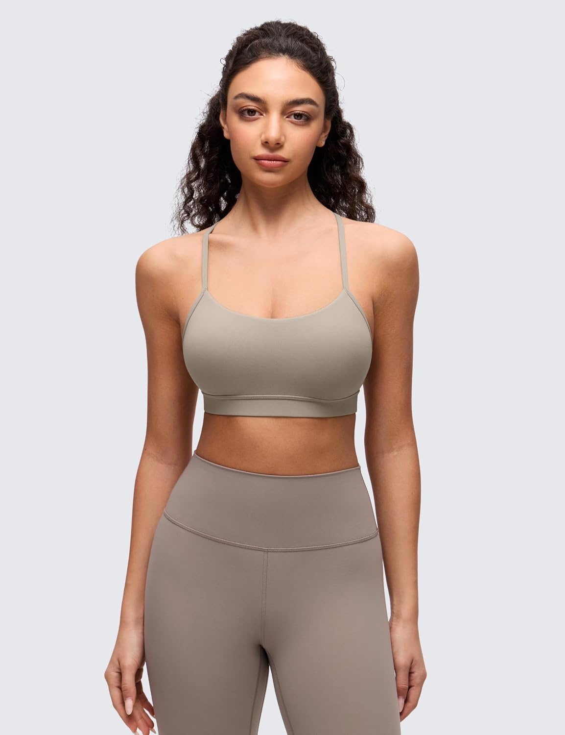 image:imageCRZ YOGA Butterluxe Y Back Sports Bras for Women Padded Racerback Low Impact Spaghetti Thin Strap Workout Yoga TopWarm Ash Grey