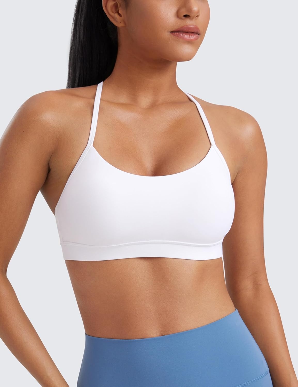 image:imageCRZ YOGA Butterluxe Y Back Sports Bras for Women Padded Racerback Low Impact Spaghetti Thin Strap Workout Yoga TopWhite
