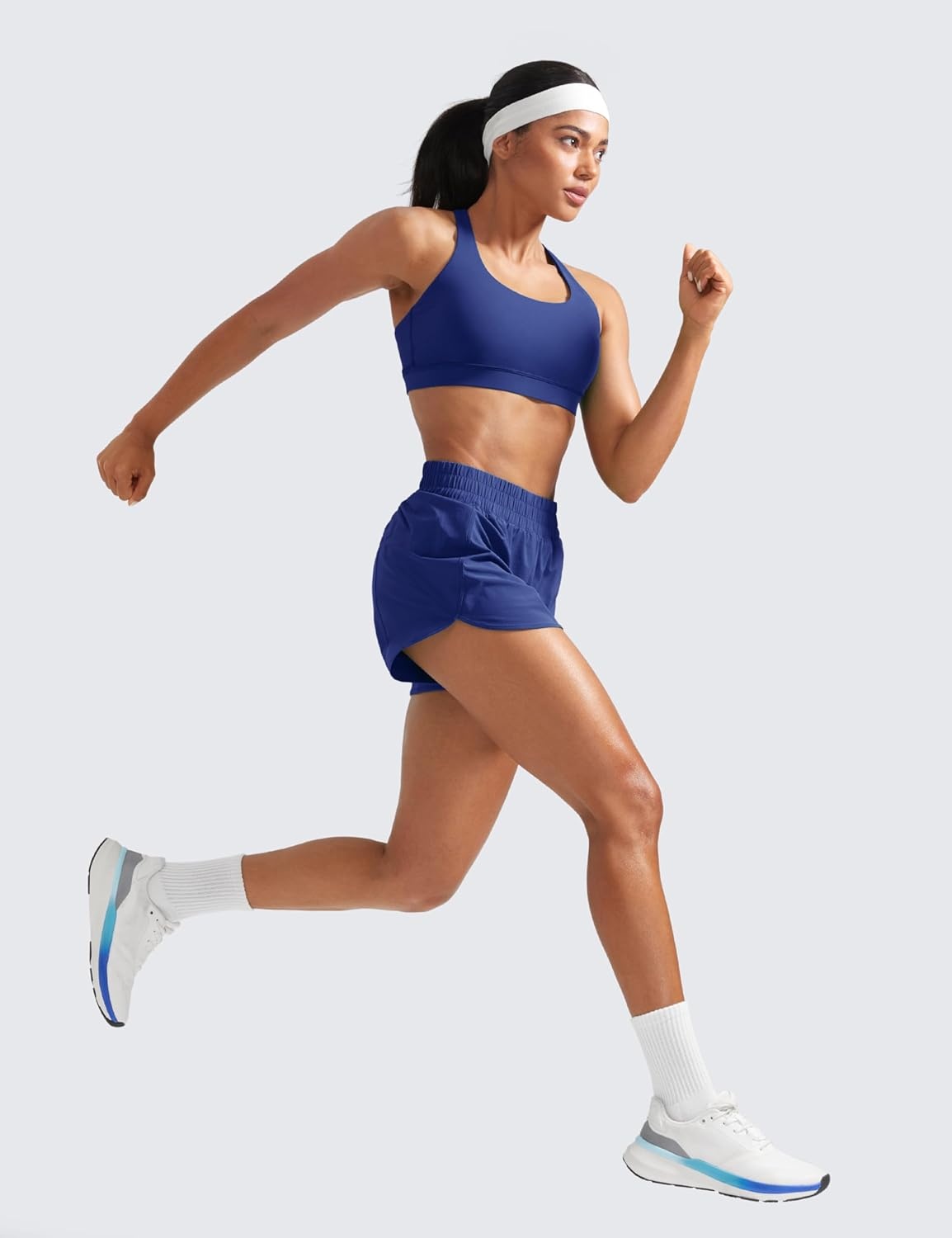 image:imageCRZ YOGA Dolphin Athletic Shorts for Women 3 High Waisted Quick Dry for Running Workout Gym Track with Zip PocketLarkspur Blue