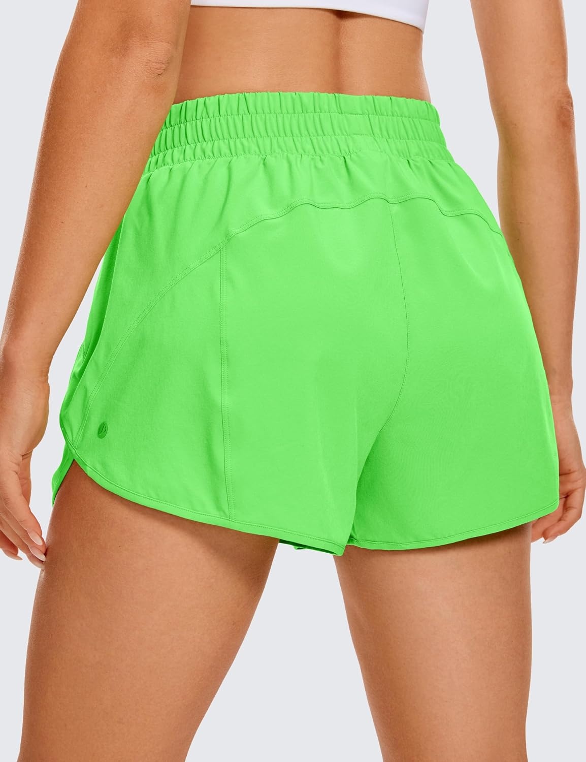 image:imageCRZ YOGA Dolphin Athletic Shorts for Women 3 High Waisted Quick Dry for Running Workout Gym Track with Zip PocketNeon Apple Green