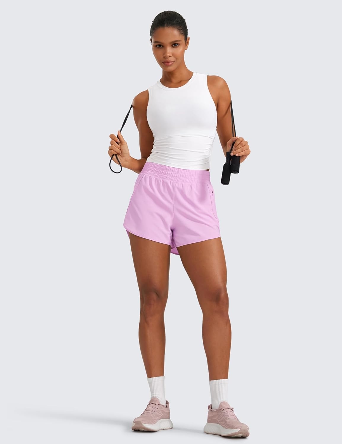 image:imageCRZ YOGA Dolphin Athletic Shorts for Women 3 High Waisted Quick Dry for Running Workout Gym Track with Zip PocketVita Pink
