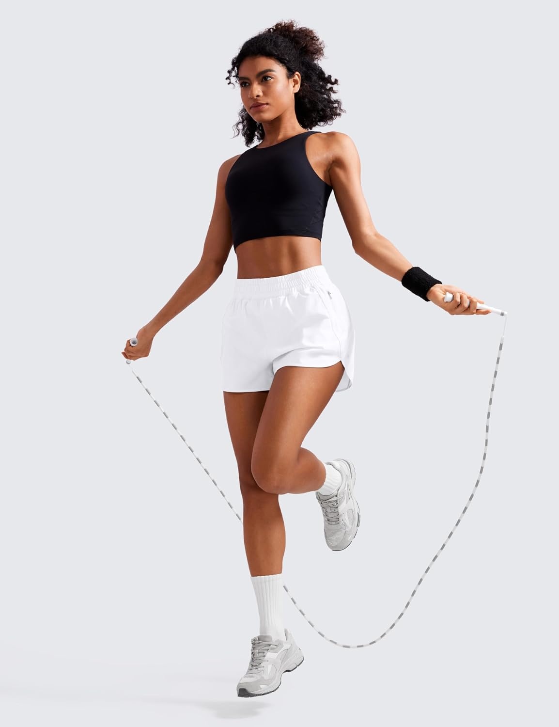 image:imageCRZ YOGA Dolphin Athletic Shorts for Women 3 High Waisted Quick Dry for Running Workout Gym Track with Zip PocketWhite