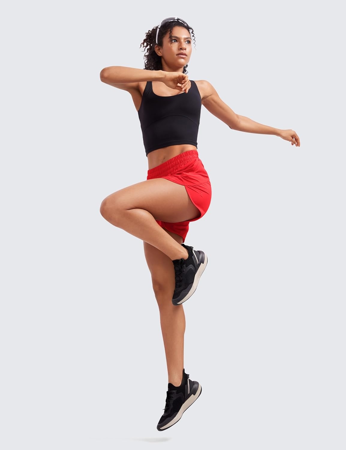 image:imageCRZ YOGA Dolphin Athletic Shorts for Women 5 Mid Waisted Quick Dry for Running Workout Gym Track with Zip PocketDeep Red