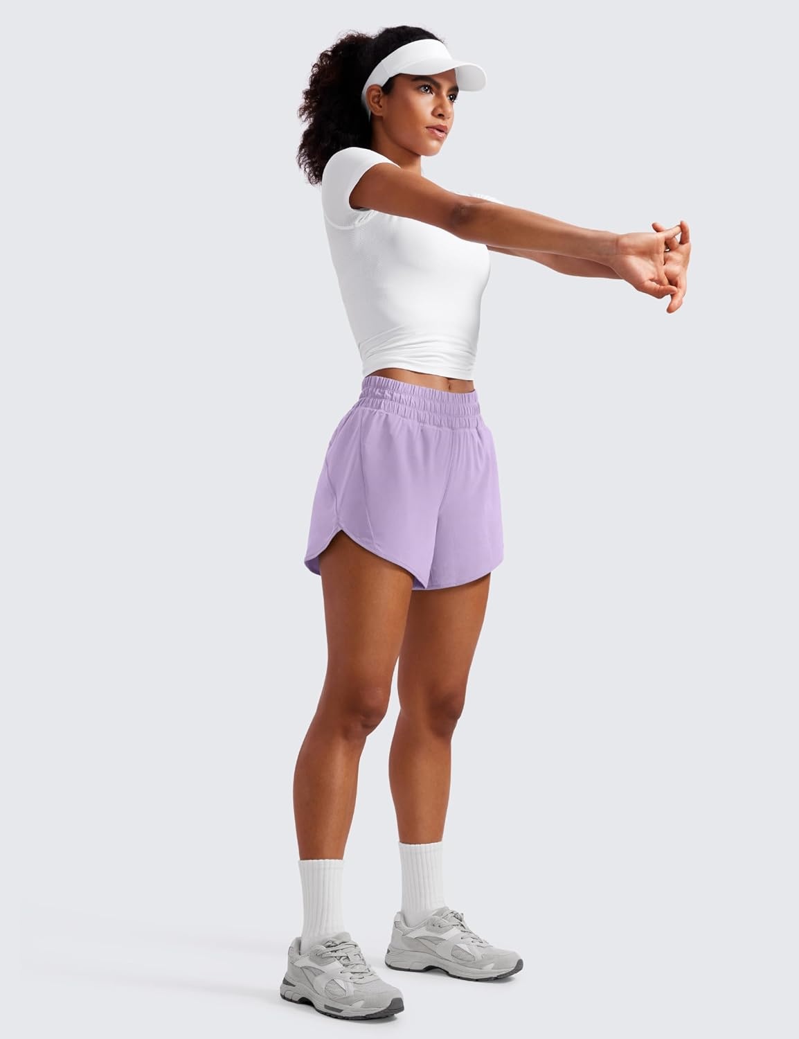 image:imageCRZ YOGA Dolphin Athletic Shorts for Women 5 Mid Waisted Quick Dry for Running Workout Gym Track with Zip PocketLilac