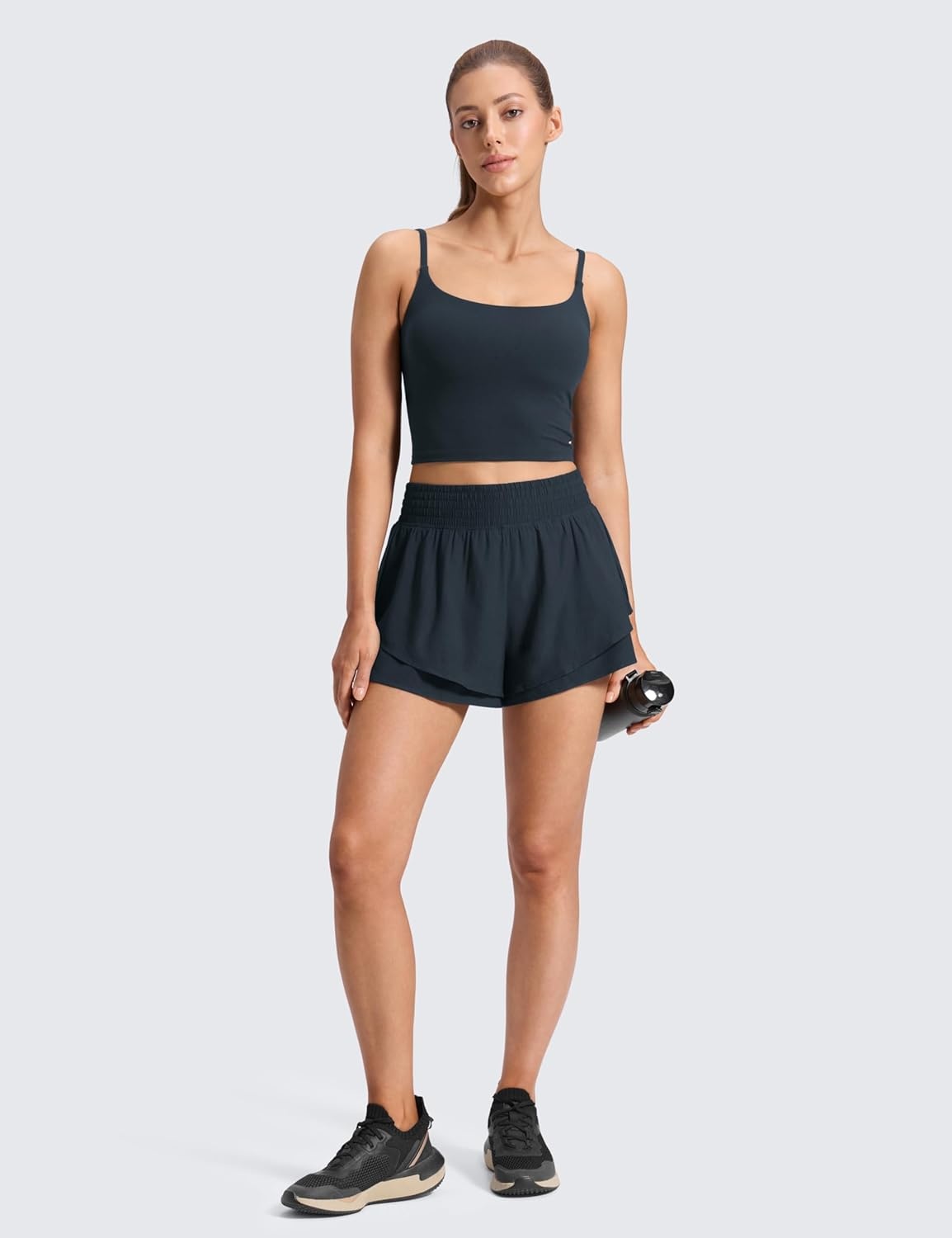image:imageCRZ YOGA Drapey Double Ruffles Athletic Shorts for Women 25 High Waisted Flowy Tennis Workout Running Tiered SkortsTrue Navy