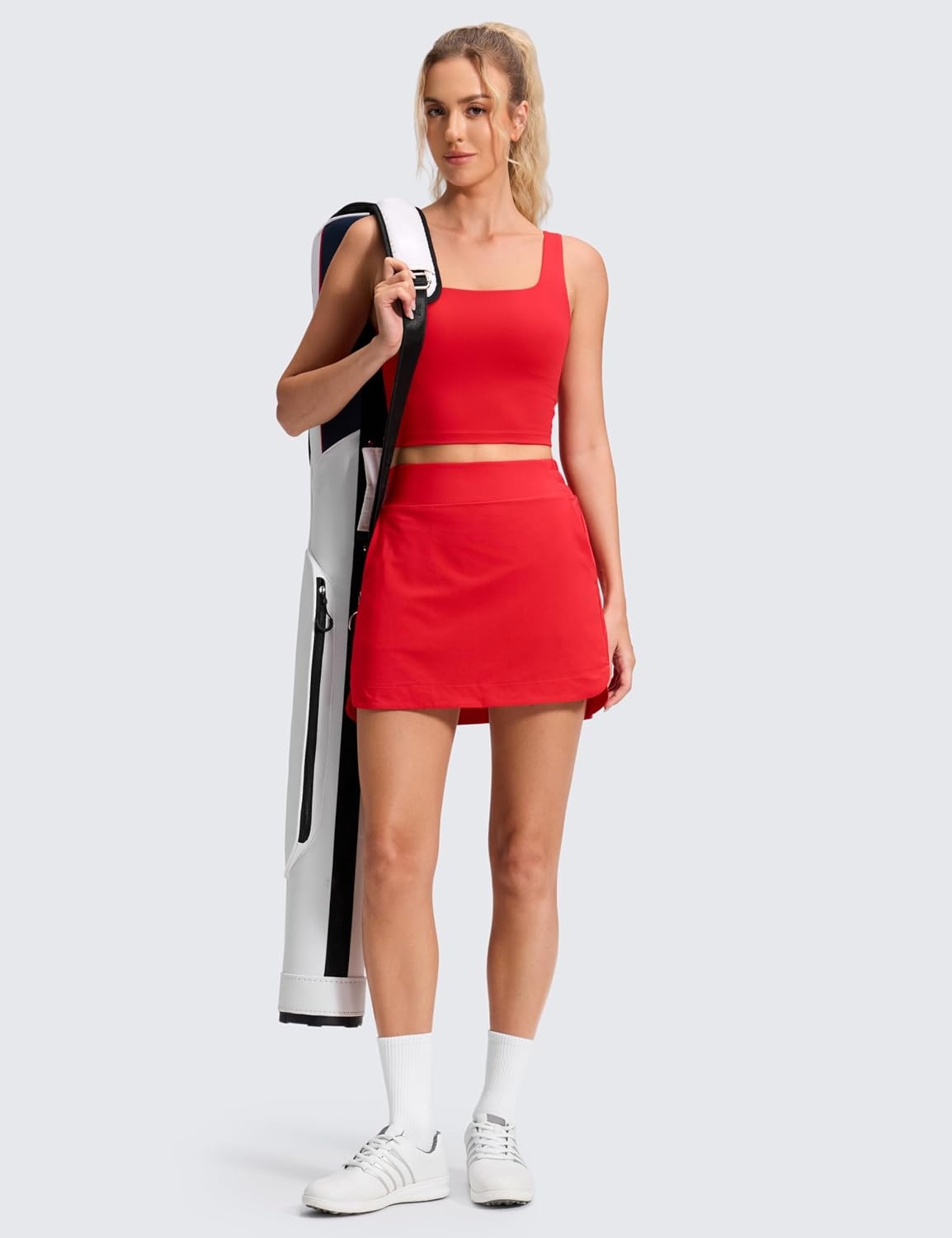 image:imageCRZ YOGA High Waisted Dolphin Golf Skirts for Women Mini Lined A Line Tennis Casual Skort with Side PocketsDeep Red