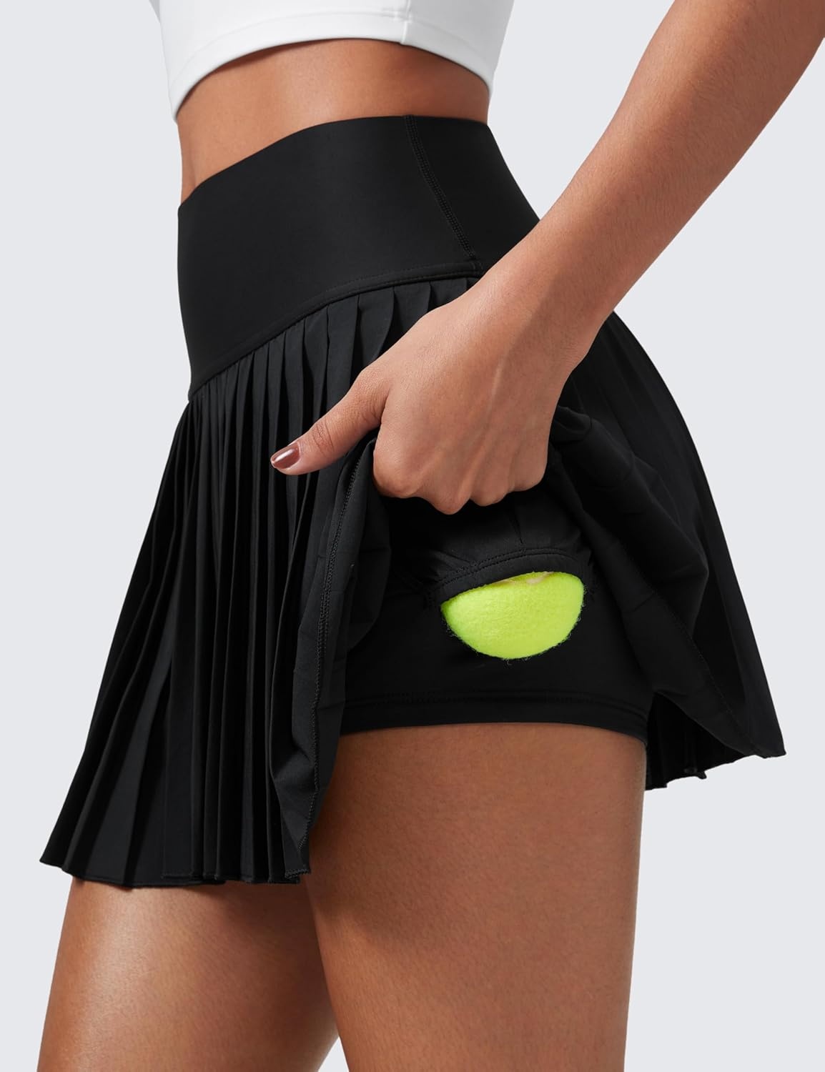 image:imageCRZ YOGA High Waisted Pleated Tennis Skirts for Women Mini Lined Casual Tummy Control Skort with PocketsBlack