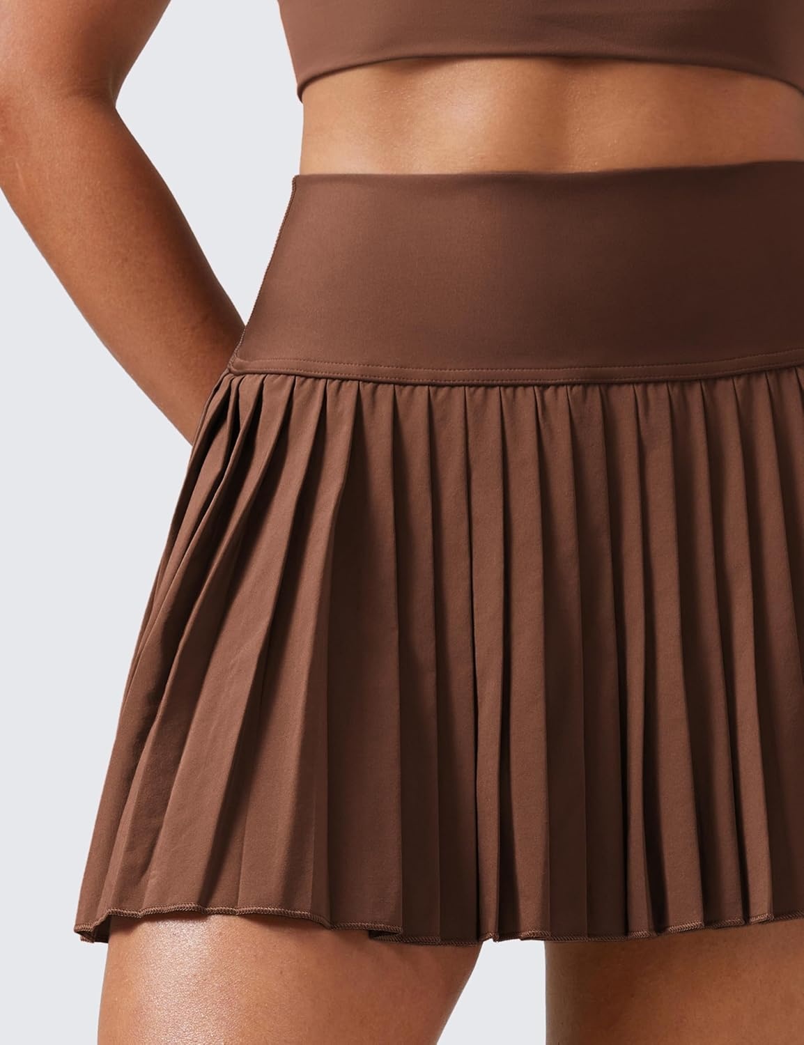 image:imageCRZ YOGA High Waisted Pleated Tennis Skirts for Women Mini Lined Casual Tummy Control Skort with PocketsCoffee Brown