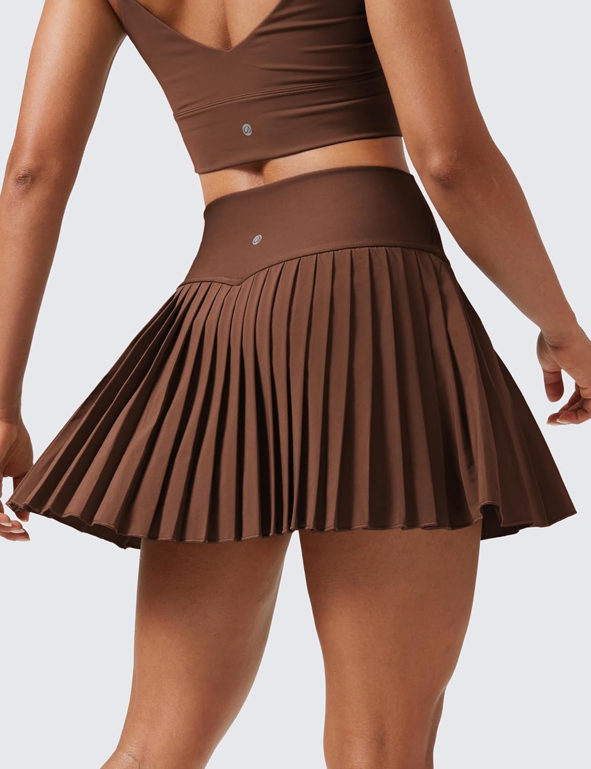 image:imageCRZ YOGA High Waisted Pleated Tennis Skirts for Women Mini Lined Casual Tummy Control Skort with PocketsCoffee Brown