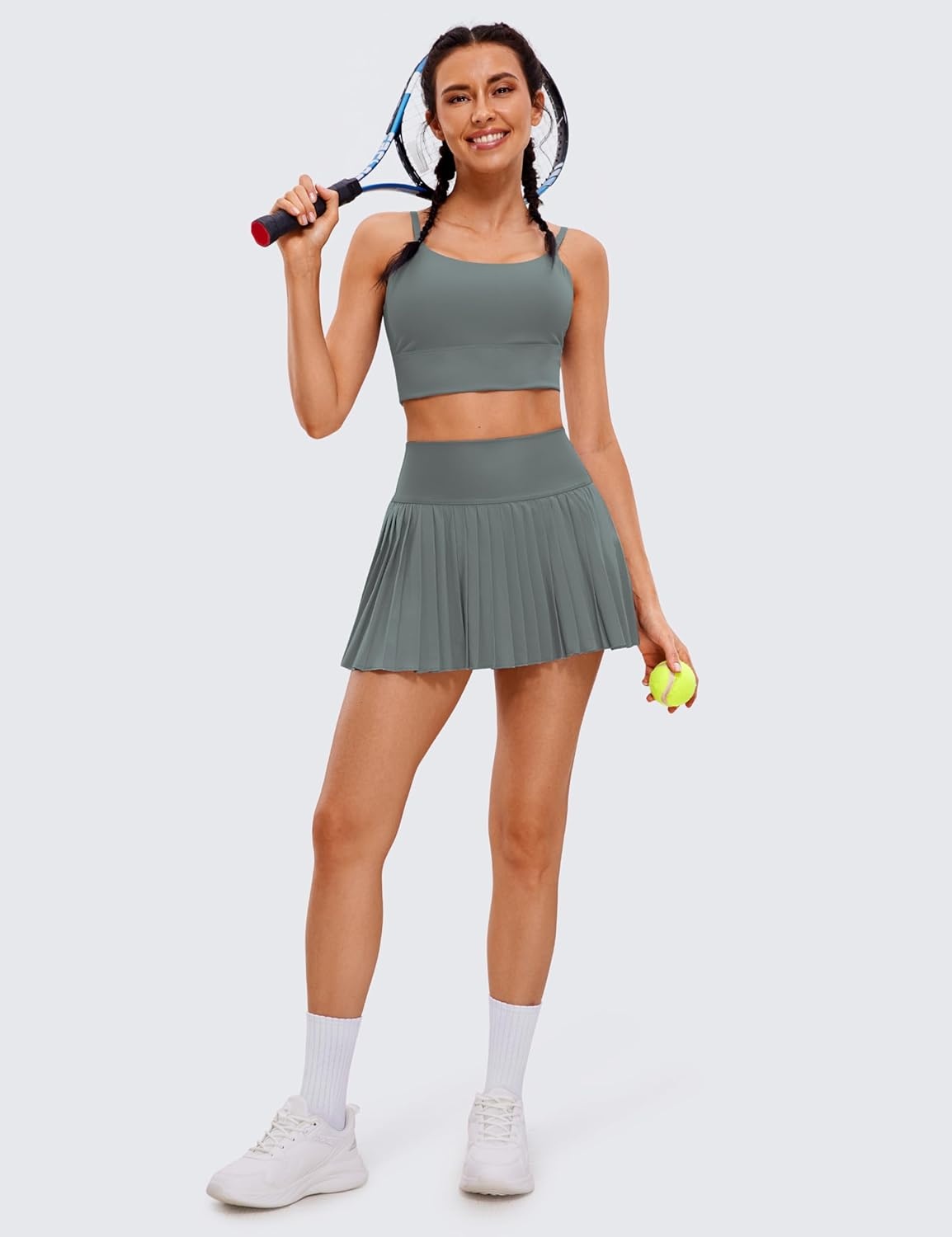 image:imageCRZ YOGA High Waisted Pleated Tennis Skirts for Women Mini Lined Casual Tummy Control Skort with PocketsGrey Sage
