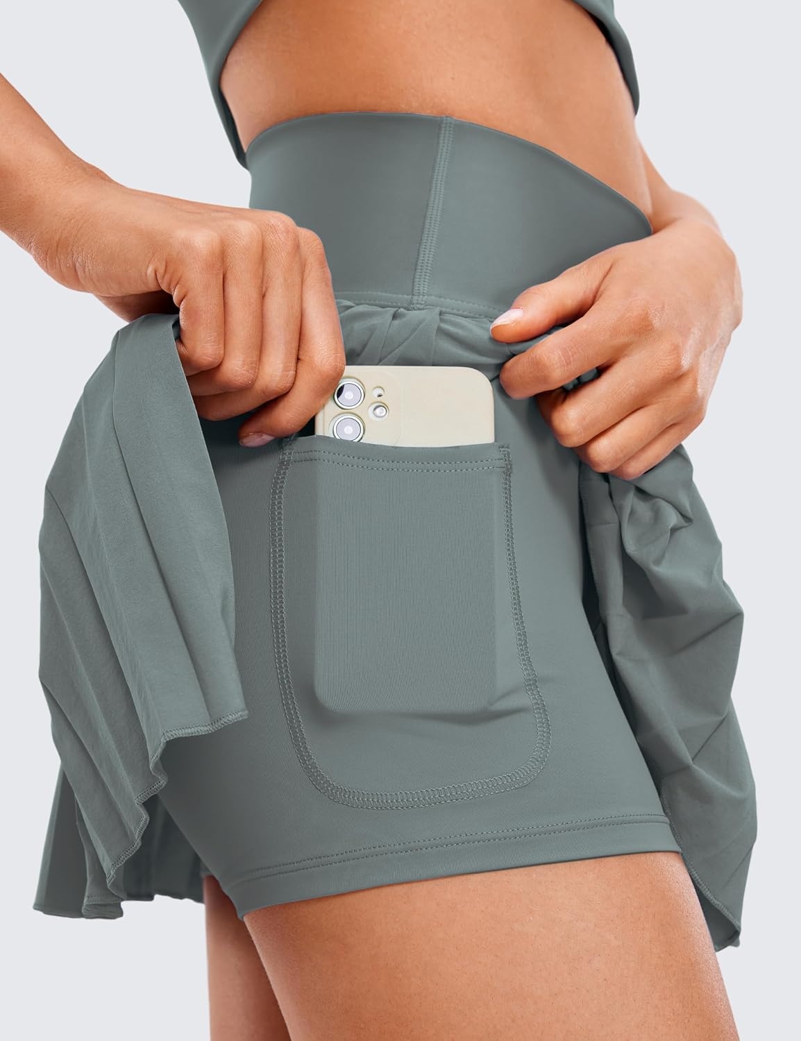 image:imageCRZ YOGA High Waisted Pleated Tennis Skirts for Women Mini Lined Casual Tummy Control Skort with PocketsGrey Sage