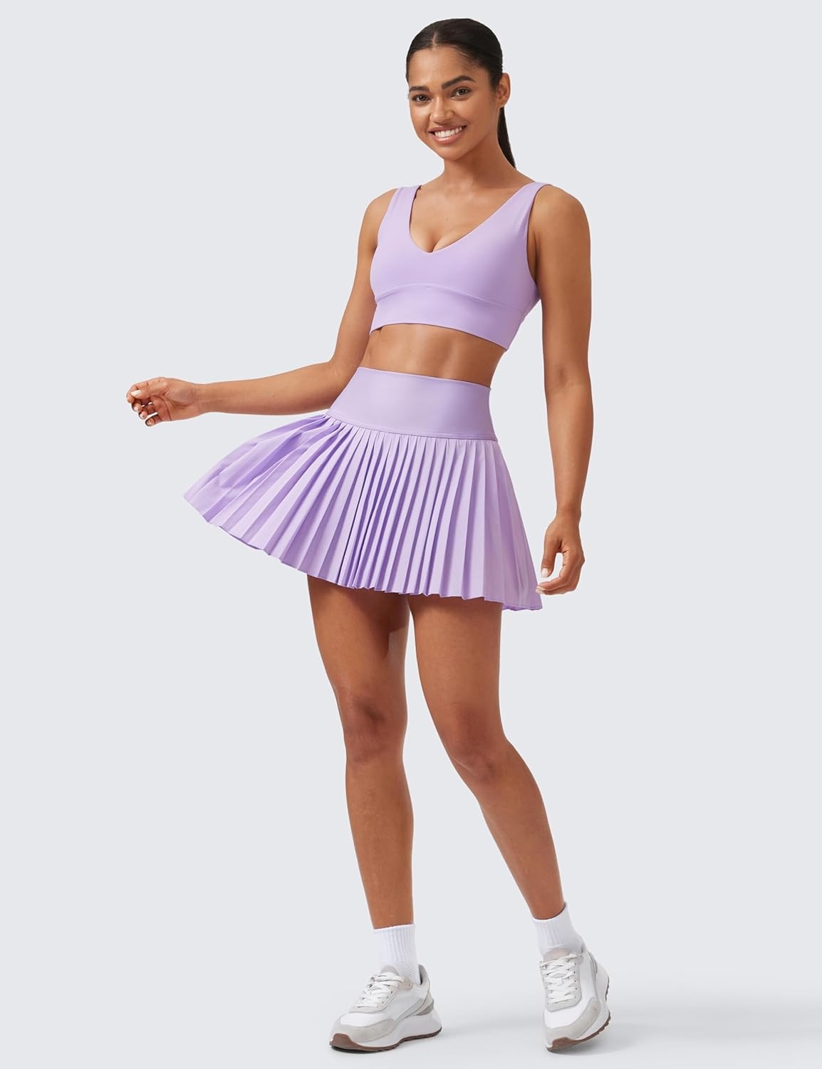 image:imageCRZ YOGA High Waisted Pleated Tennis Skirts for Women Mini Lined Casual Tummy Control Skort with PocketsLilac