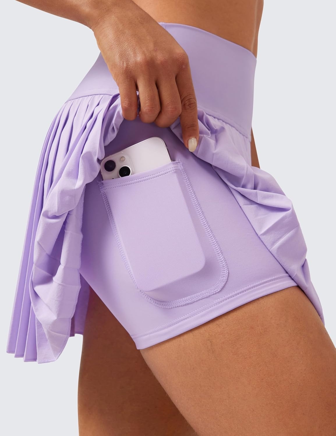image:imageCRZ YOGA High Waisted Pleated Tennis Skirts for Women Mini Lined Casual Tummy Control Skort with PocketsLilac
