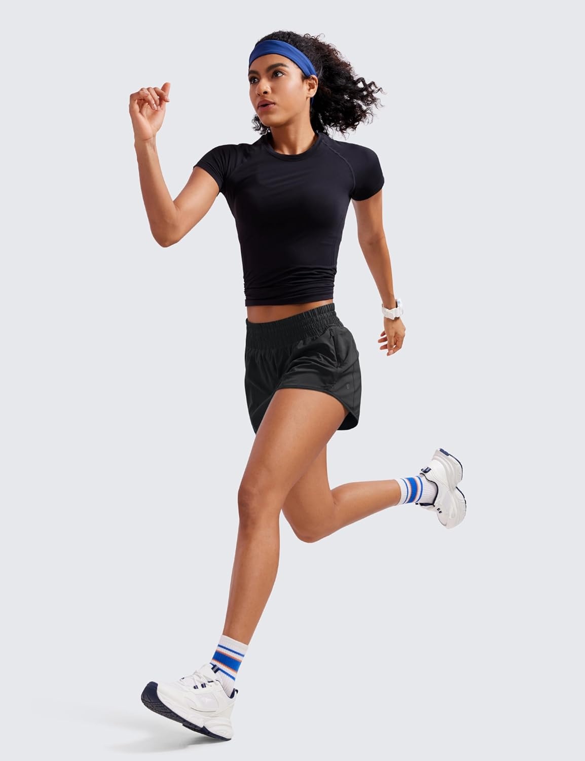image:imageCRZ YOGA High Waisted Running Shorts for Women 25 Mesh Liner Quick Dry for Workout Sport Athletic with Zipper PocketBlack