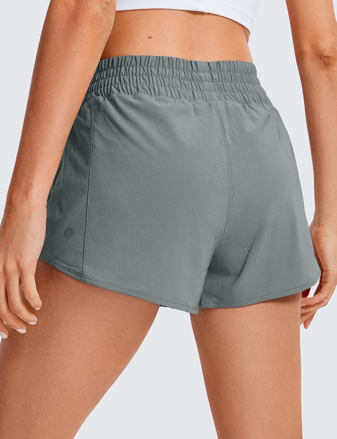 image:imageCRZ YOGA High Waisted Running Shorts for Women 25 Mesh Liner Quick Dry for Workout Sport Athletic with Zipper PocketGrey Sage