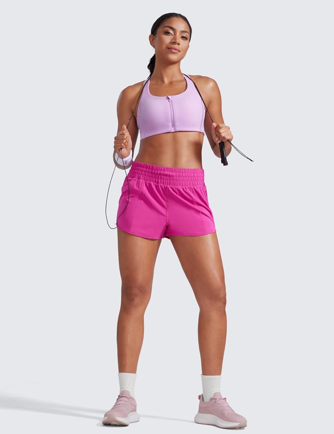 image:imageCRZ YOGA High Waisted Running Shorts for Women 25 Mesh Liner Quick Dry for Workout Sport Athletic with Zipper PocketHibiscus Purple
