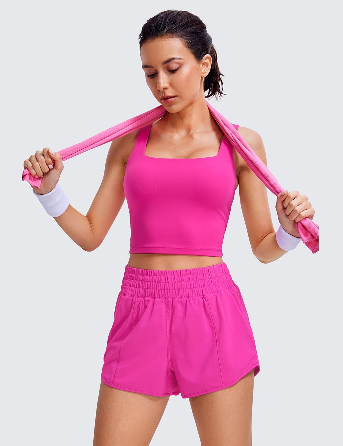 image:imageCRZ YOGA High Waisted Running Shorts for Women 25 Mesh Liner Quick Dry for Workout Sport Athletic with Zipper PocketHibiscus Purple