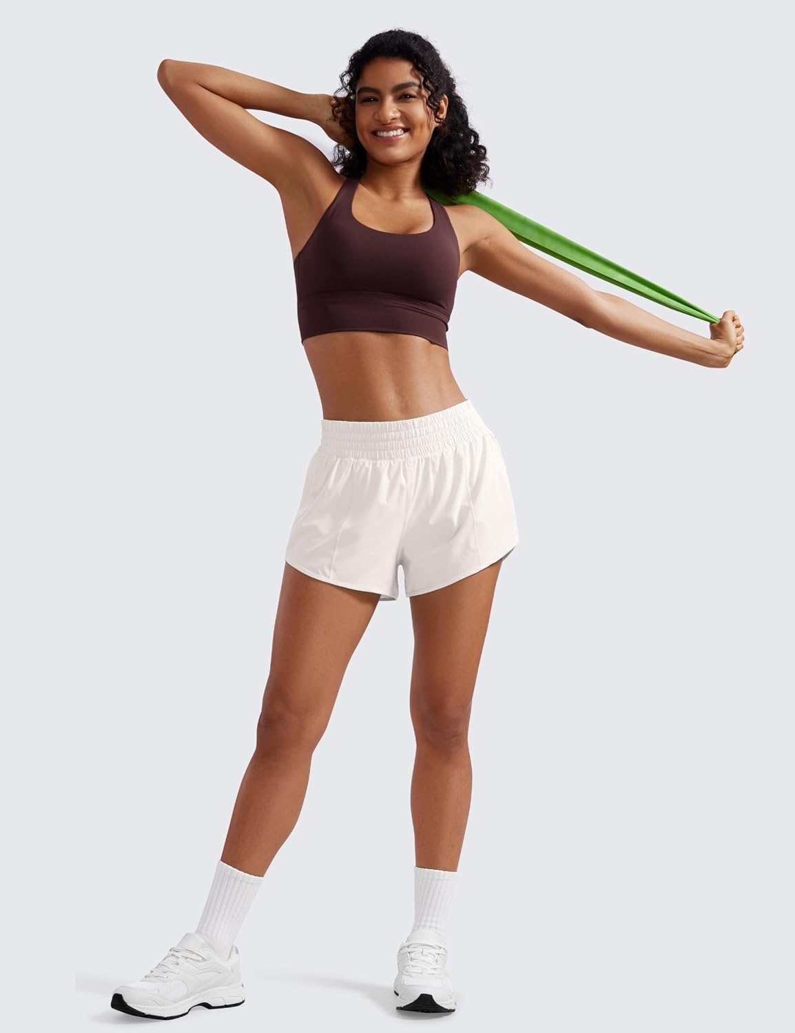 image:imageCRZ YOGA High Waisted Running Shorts for Women 25 Mesh Liner Quick Dry for Workout Sport Athletic with Zipper PocketMilky White Bone