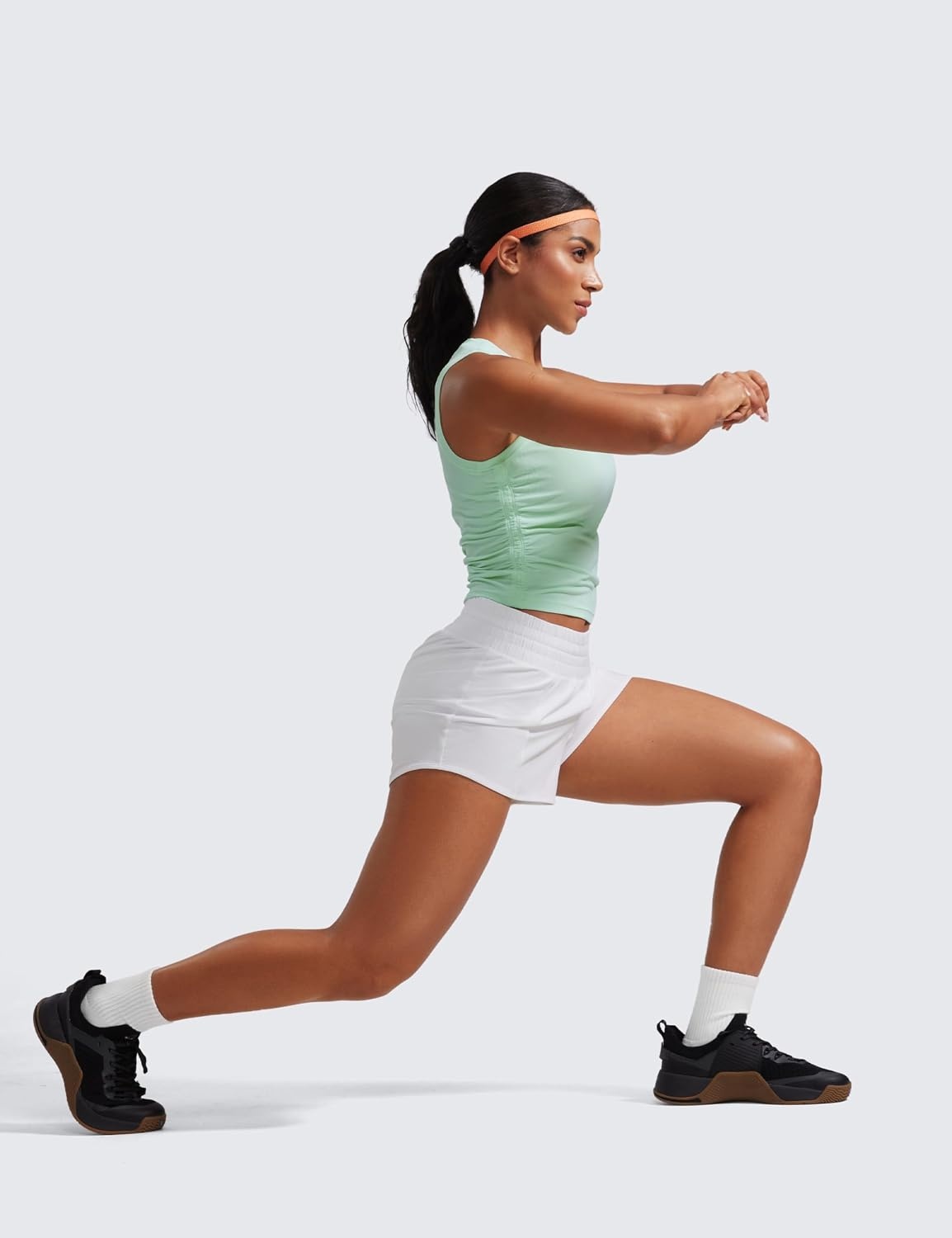 image:imageCRZ YOGA High Waisted Running Shorts for Women 25 Mesh Liner Quick Dry for Workout Sport Athletic with Zipper PocketWhite