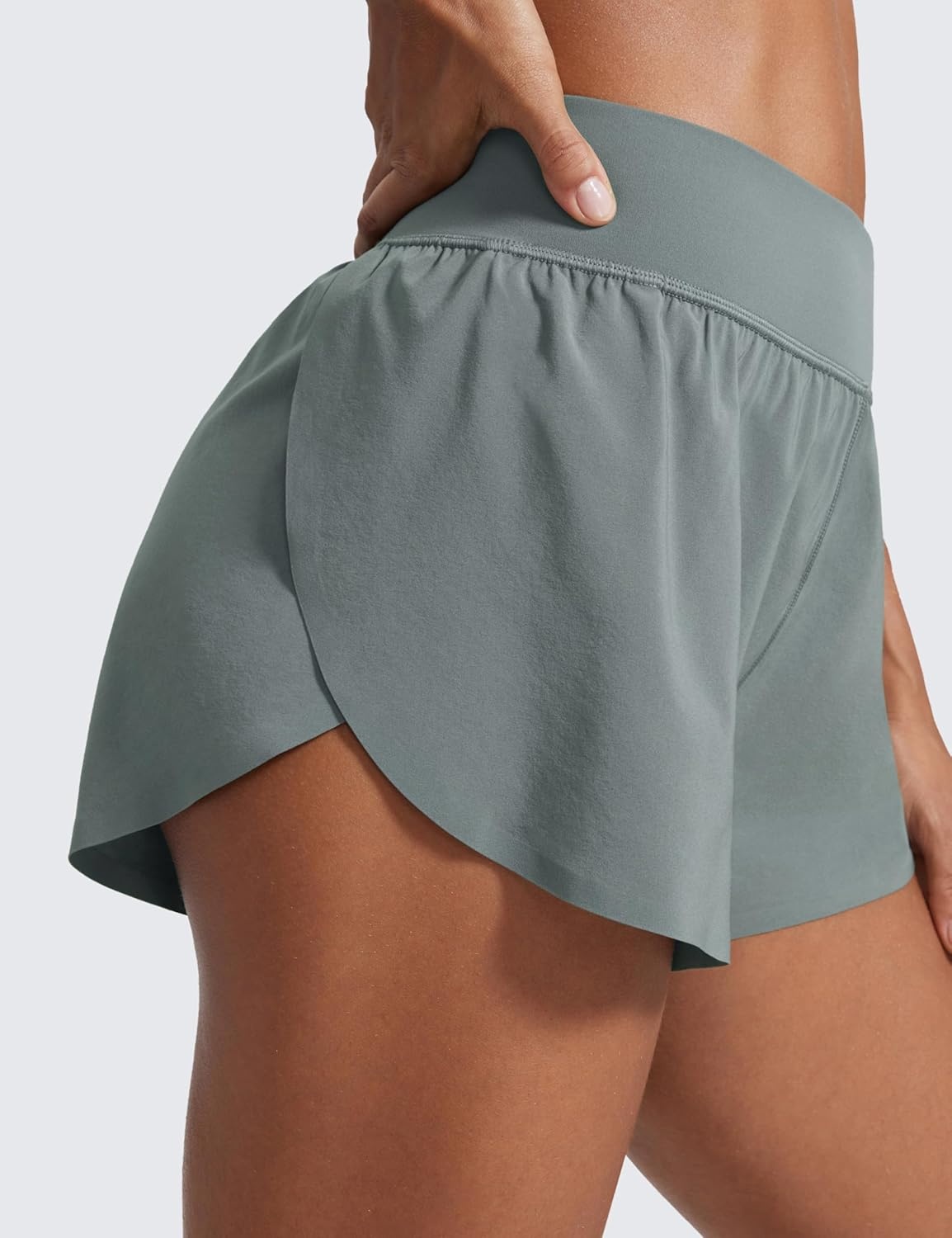 image:imageCRZ YOGA High Waisted Split Running Shorts for Women 3 Comfy Mesh Liner for Workout Athletic Gym Track Quick DryGrey Sage