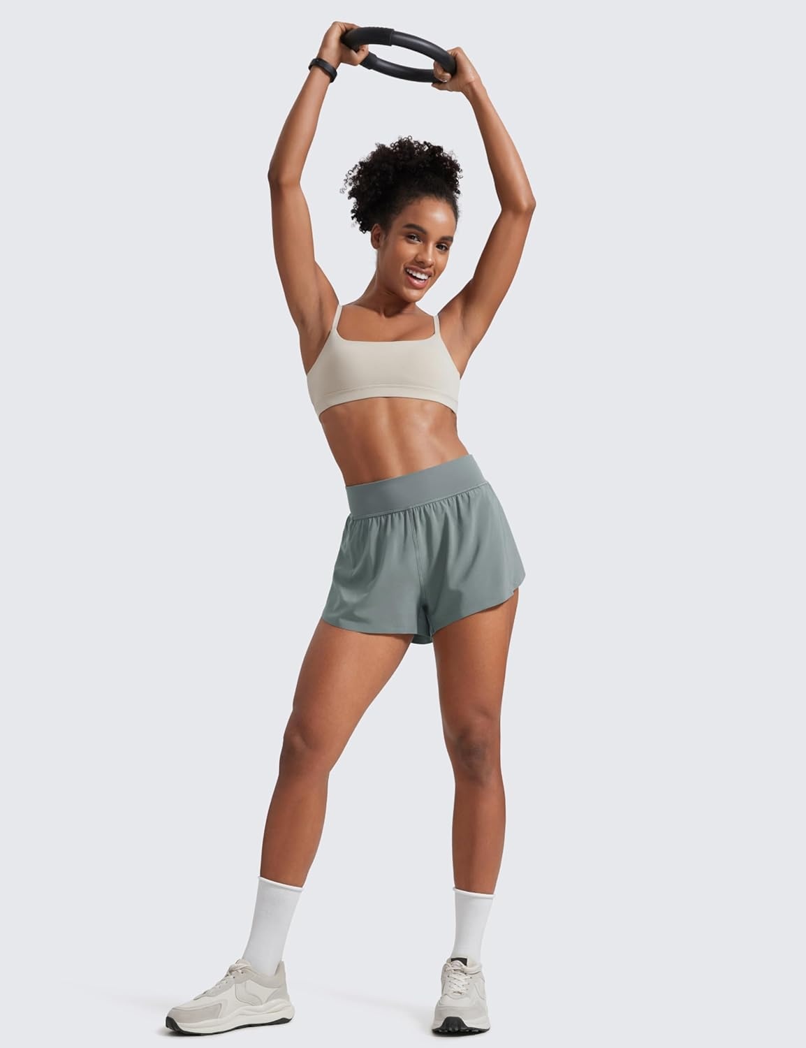 image:imageCRZ YOGA High Waisted Split Running Shorts for Women 3 Comfy Mesh Liner for Workout Athletic Gym Track Quick DryGrey Sage