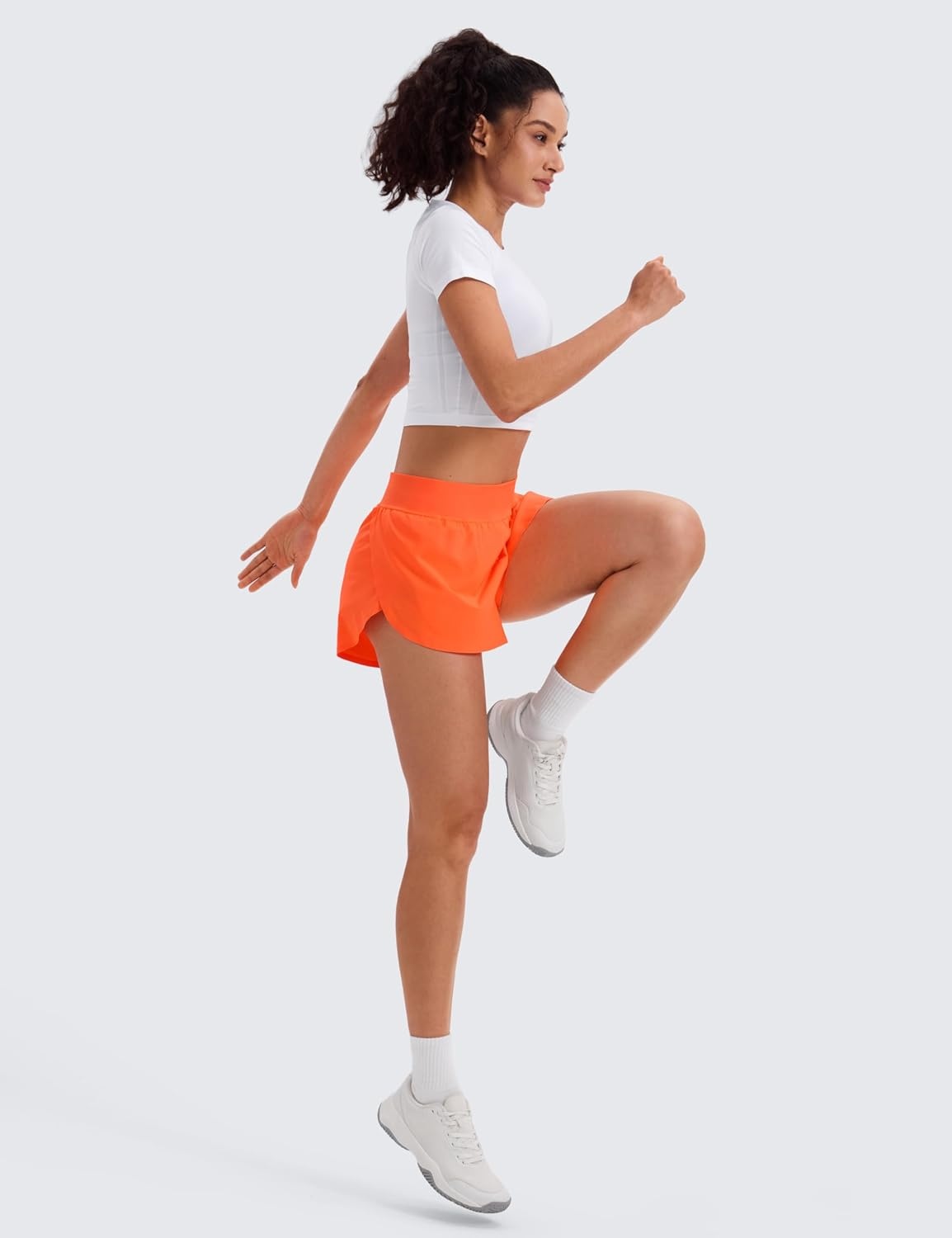image:imageCRZ YOGA High Waisted Split Running Shorts for Women 3 Comfy Mesh Liner for Workout Athletic Gym Track Quick DryNeon Orange