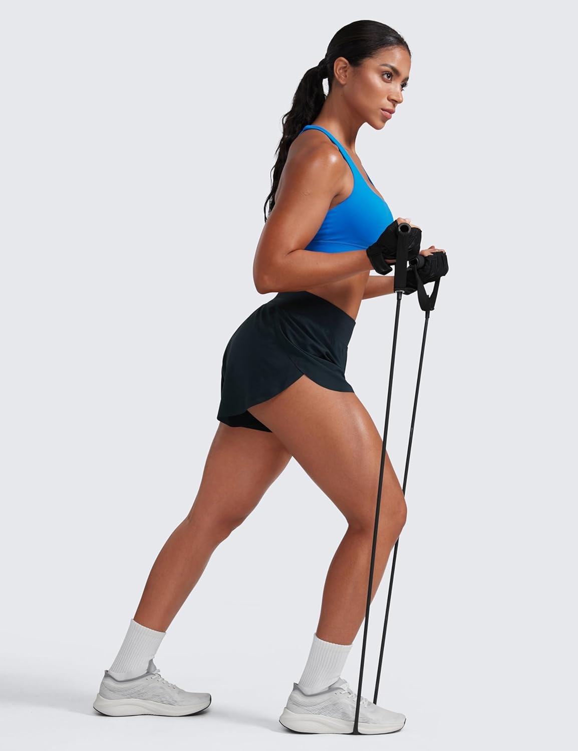 image:imageCRZ YOGA High Waisted Split Running Shorts for Women 3 Comfy Mesh Liner for Workout Athletic Gym Track Quick DryTrue Navy